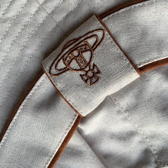 Vivienne Westwood Reversible Wide Brim Hat White Brown Orb Logo - Picture 2 of 5